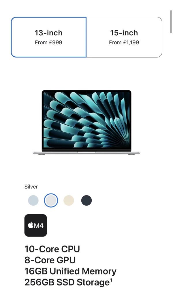 MacBook Air 2025 M4 , 13” Silver promotional image